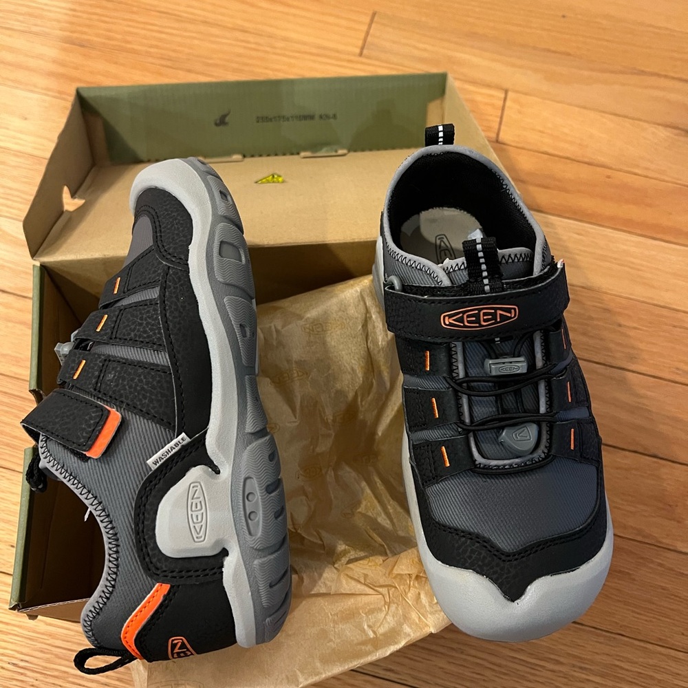 Keen Kids Black Gray with Orange Accent Sneakers